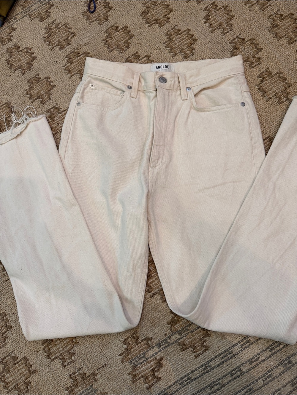 Agolde High-Rise Vintage Flare Straight Jeans in Light Cream
